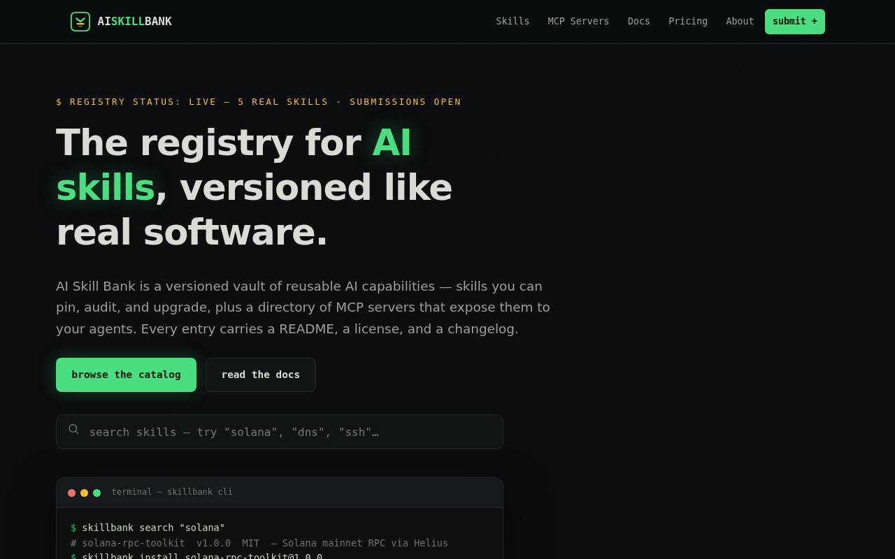 AI Skill Bank homepage