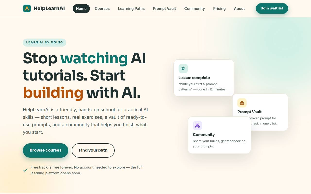 HelpLearnAI homepage